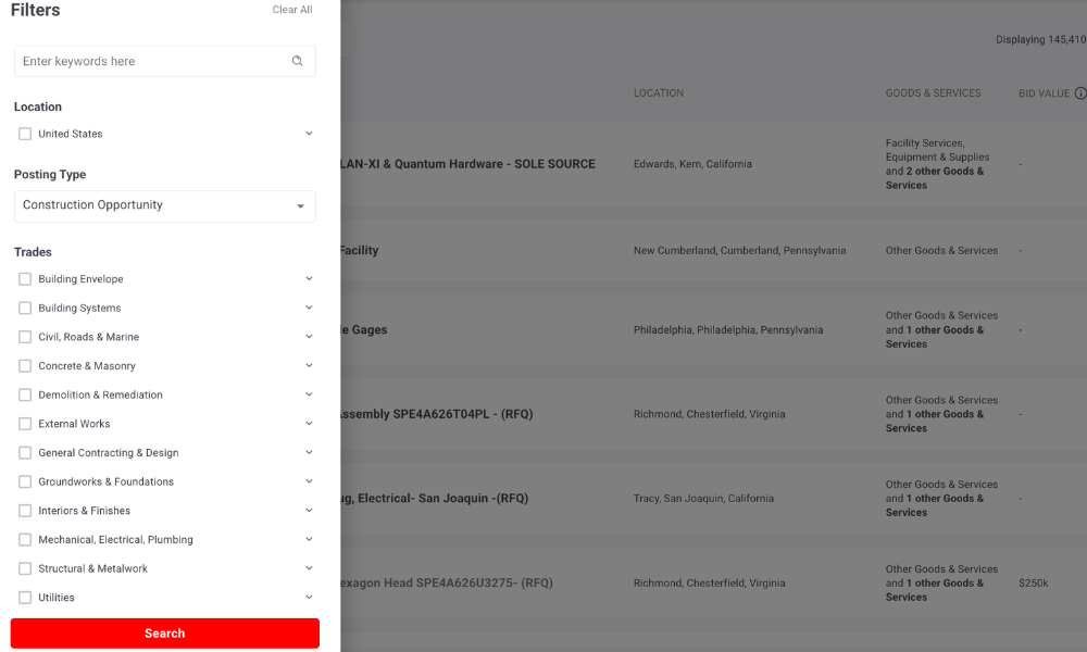Advanced Search Construction Bids